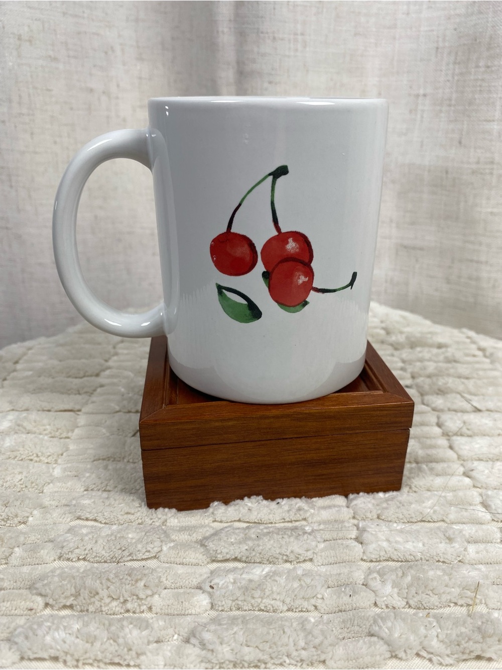 White Ceramic Cherry Mug with Red Fruit Design